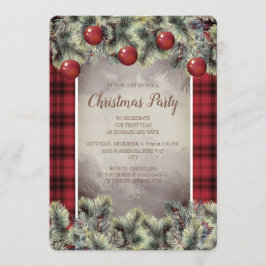 Invitation Russe Buffalo Plaid Silver Grey Noël Party