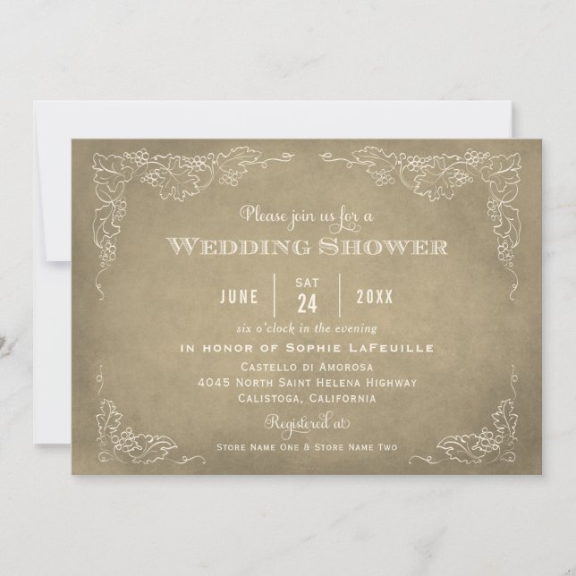 Invitation Russe Champagne Gold Vineyard Wedding shower (Devant)
