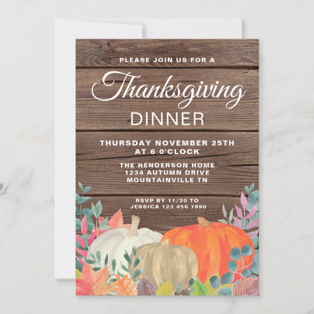 Invitation Russe Citrouille Grange Wood Thanksgiving Dîner (Devant)