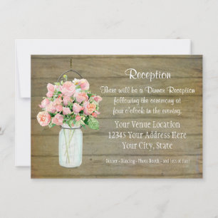 Invitation Russe Country Mason Jar Blush Roses Rose Bouquet