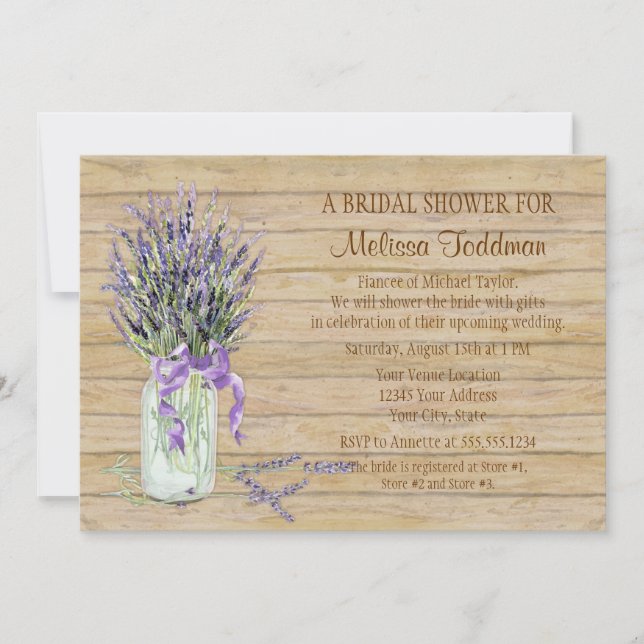 Invitation Russe Country Mason Jar French Lavender Bouquet (Devant)