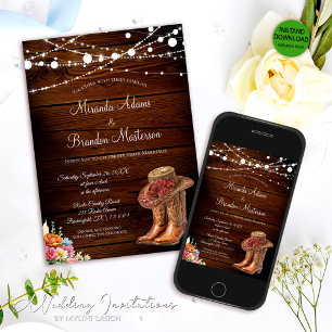 Invitation Russe Cowboy Bottes Mariage occidental