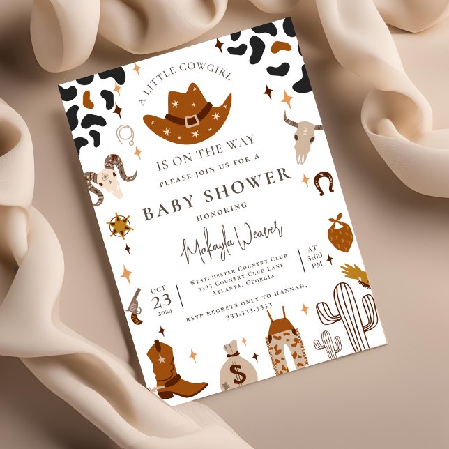 Invitation Russe Cowboy Western Pays Baby shower rose (Créateur téléchargé)