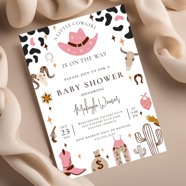 Invitation Russe Cowgirl Western Pays Baby shower rose (Créateur téléchargé)