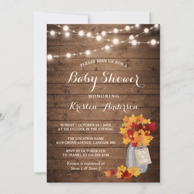 Invitation Russe d'automne quitte Mason Jar Lumières Baby sho (Devant)