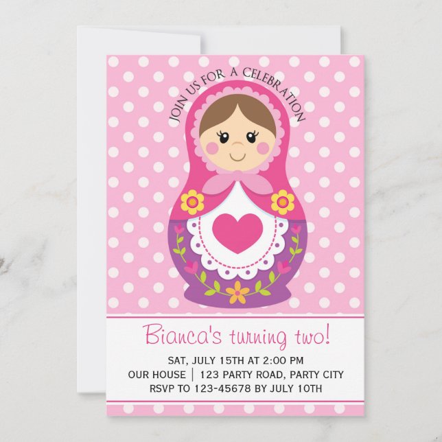 Invitation russe de poupée - anniversaire de fille (Devant)