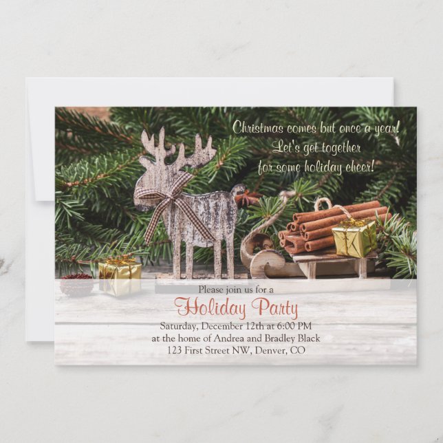 Invitation Russe Deer Sleigh Noël Fête de Noël (Devant)