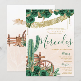 Invitation Russe Emerald Green Western Charro Quinceanera
