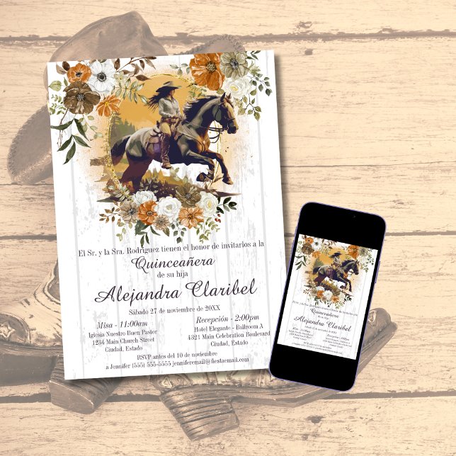 Invitation Russe espagnol Quinceañera Mis Quince Cowgirl (Créateur téléchargé)