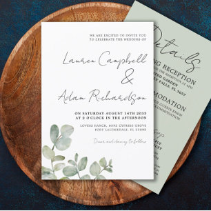 Invitation Russe Eucalyptus Sage Vert Tout en un Mariage