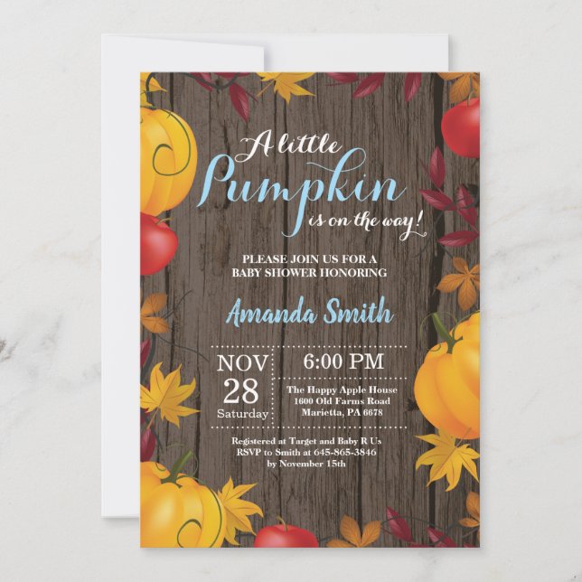 Invitation Russe Fall Citrouille Boy Baby shower (Devant)