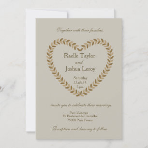 Invitation Russe feuille coeur taupe mariage de automne invit