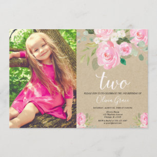 Invitation Russe fille de 2ème anniversaire rousse rose flora