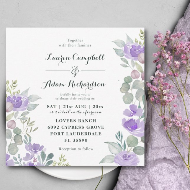 Invitation Russe Floral Eucalyptus Aquarelle Violet Mariage (Créateur téléchargé)