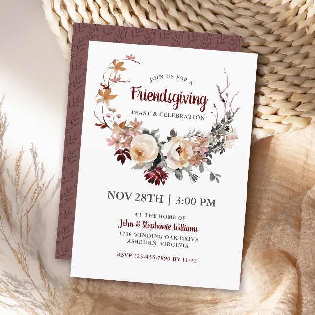 Invitation Russe Floral Friendsgiving Thanksgiving Dîner (This invitation is available in both printed and instant download formats!)