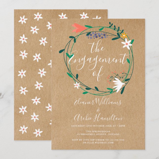 Invitation Russe Floral Garland (Devant / Derrière)