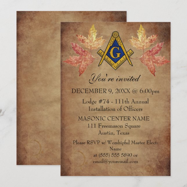 Invitation Russe Freemason Masonry Automne Automne Automne Ma (Devant / Derrière)