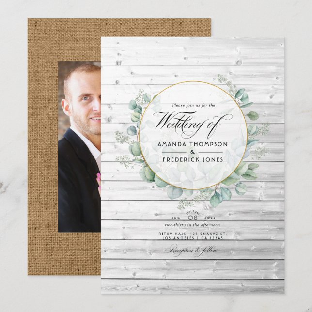Invitation Russe géométrique Pays Barne Eucalyptus Mariage (Devant / Derrière)