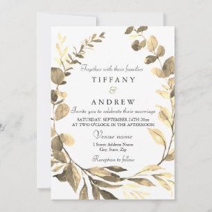 Invitation Russe Golden Leaf Wreath Mariage moderne