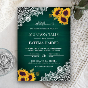 Invitation Russe Green Dentelle Tournesol Mariage musulman