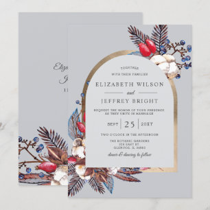 Invitation Russe hiver Coton Rouge Berries Arché Mariage
