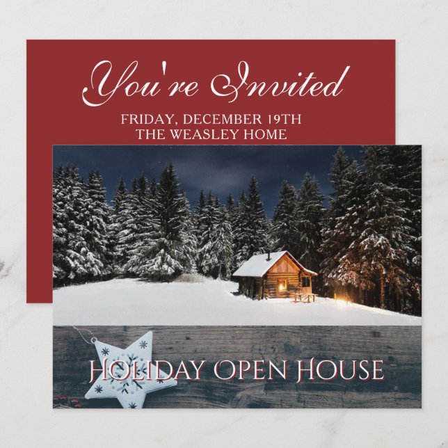Invitation Russe Holiday Open House Cabine de neige (Devant / Derrière)