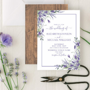 Invitation Russe Lavande Eucalyptus Mariage de script en bois