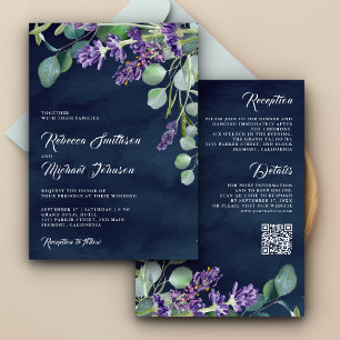 Invitation Russe Lavender Eucalyptus QR Code Mariage de marin