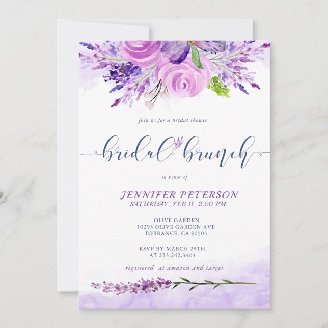 Invitation Russe Lavender Purple Bridal Brunch (Devant)