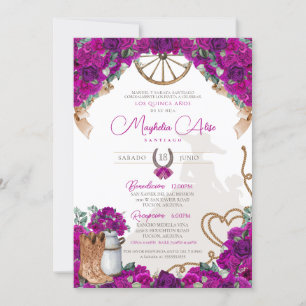 Invitation Russe Magenta Hot rose Ouest Charro Quinceañera