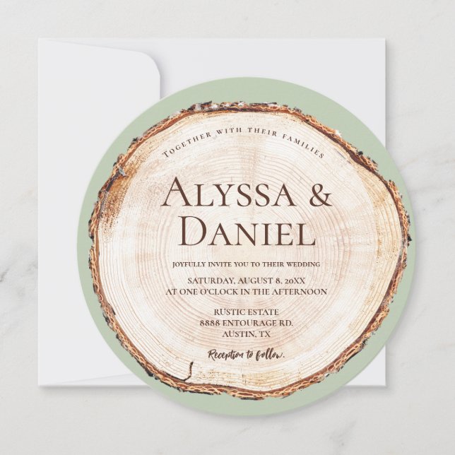 Invitation Russe Mariage Bois Coupé Grain vert personnalisé (Devant)
