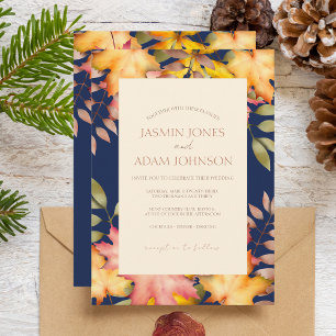 Invitation Russe Marine Bleu Automne Feuilles Mariage