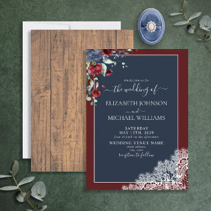 Invitation Russe Marine Bleu Bourgogne Mariage Script