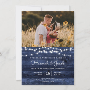 Invitation Russe Marine Bleu Grange Bois Chaîne Lumière Photo