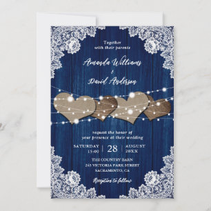 Invitation Russe Marine Bleu Mariage de dentelle Burlap