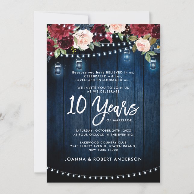 Invitation Russe Marine Bourgogne Floral Mason Jar Mariage (Devant)