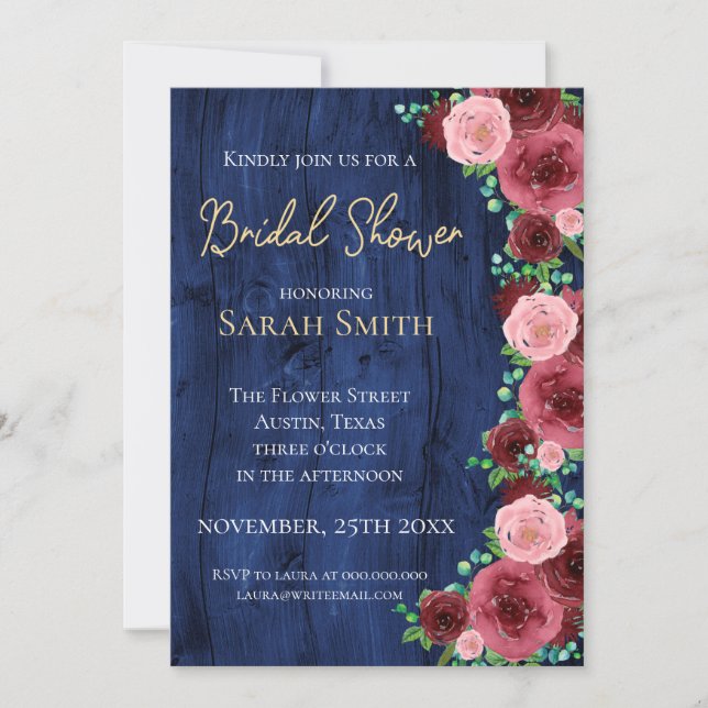 Invitation Russe Marine et Fête des mariées d'aquarelle de Bo (Devant)