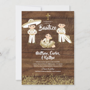 Invitation Russe Mexicain Cactus Gold Charro frère Bautizo