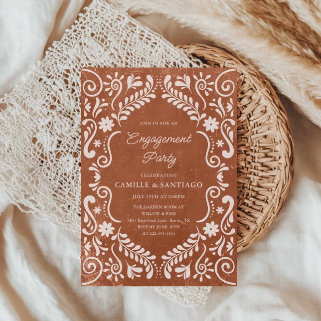 Invitation Russe Mexique Papel Picado (Terracotta Papel Picado Engagement Party Invitation)