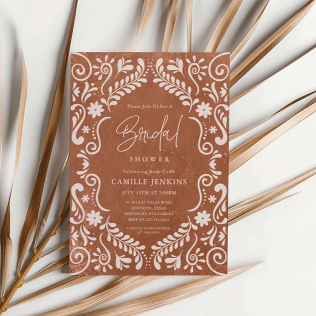 Invitation Russe Mexique Papel Picado Fête des mariées (Mexican Terracotta Talavera Bridal Shower)