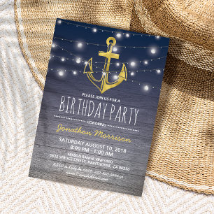 Invitation Russe Nautique Blue Gold Mens fête d'anniversaire