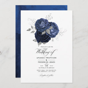 Invitation Russe Navy et Faux Parties scintillant Mariage flo
