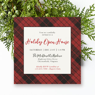 Invitation Russe Noël Rouge Plaid Holiday Open House