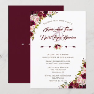 Invitation Russe Pays Bourgogne Marsala Mariage Floral