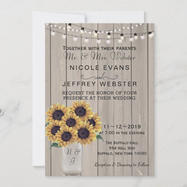Invitation Russe Pays Grange Mariage Tournesol Mason Jar (Devant)
