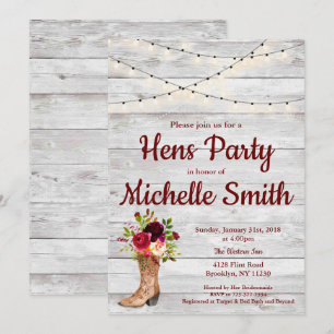 Invitation Russe Pays Western Boot Vintage Hens Party