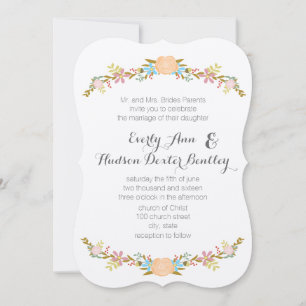 Invitation Russe Peach Pink Aqua Die Cut Garland Mariage