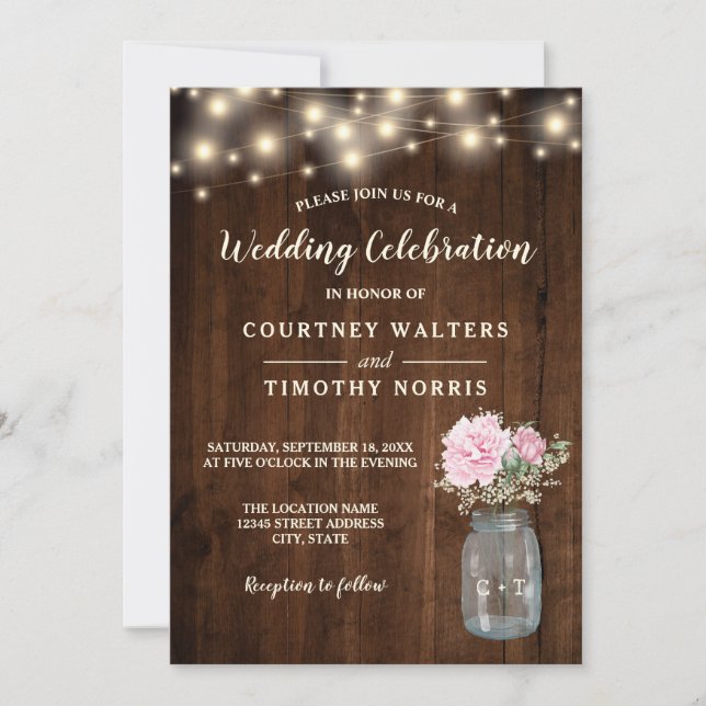 Invitation Russe Peine rose rose de bois Mason floral Jar | M (Devant)