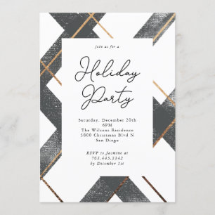 Invitation Russe Plaid Grey et Gold Fête