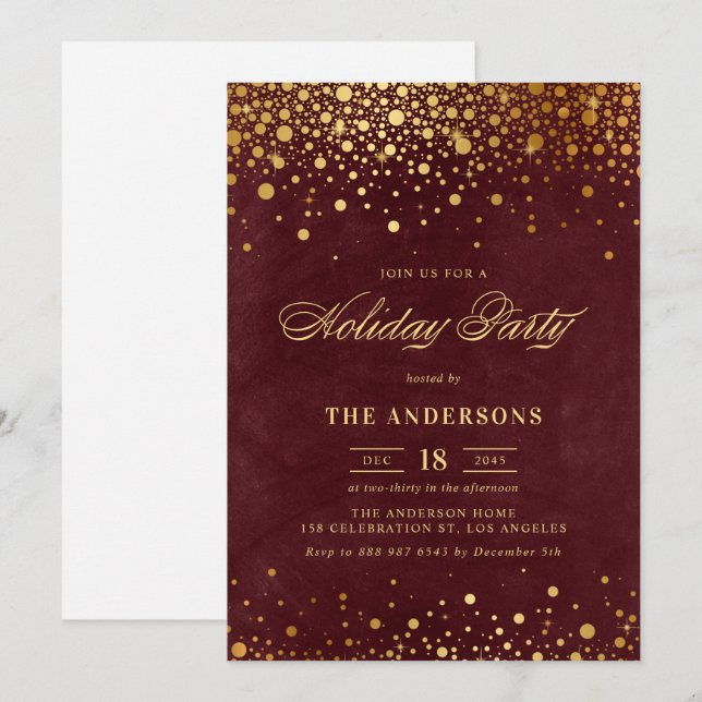 Invitation Russe Red Faux Gold Foil Confetti Fête de vacances (Devant / Derrière)
